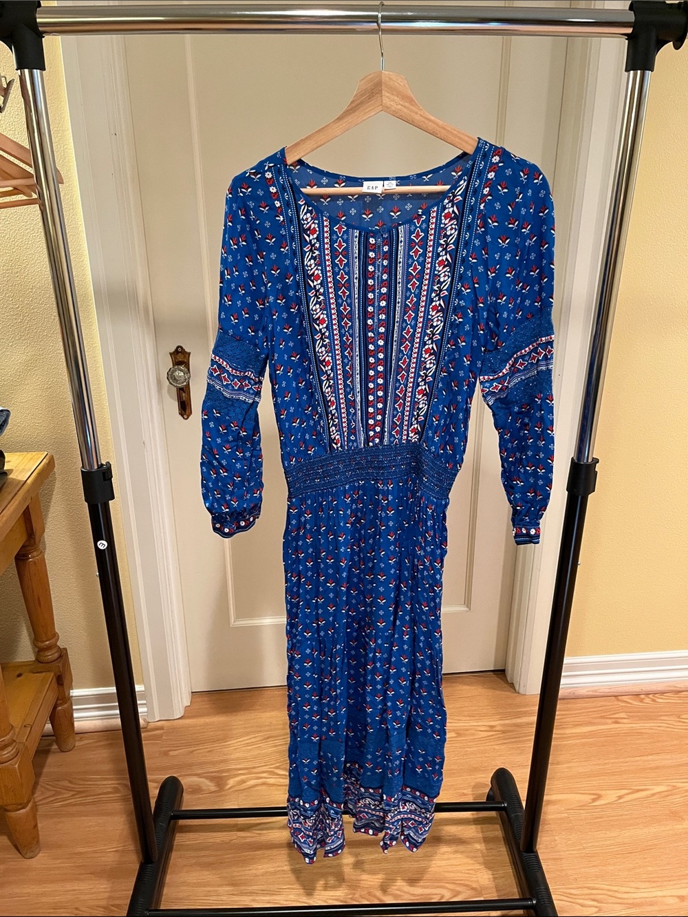 GAP Blue Floral Maxi Dress with Embroidered Front